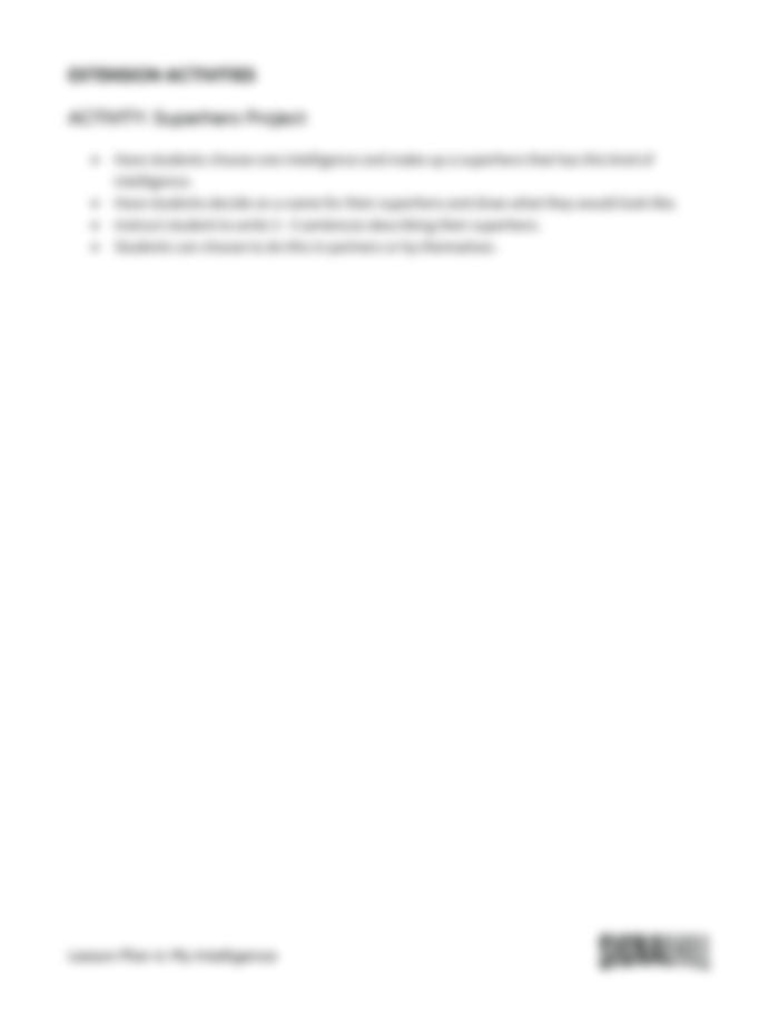 Lesson Plan 4: My Intelligence
