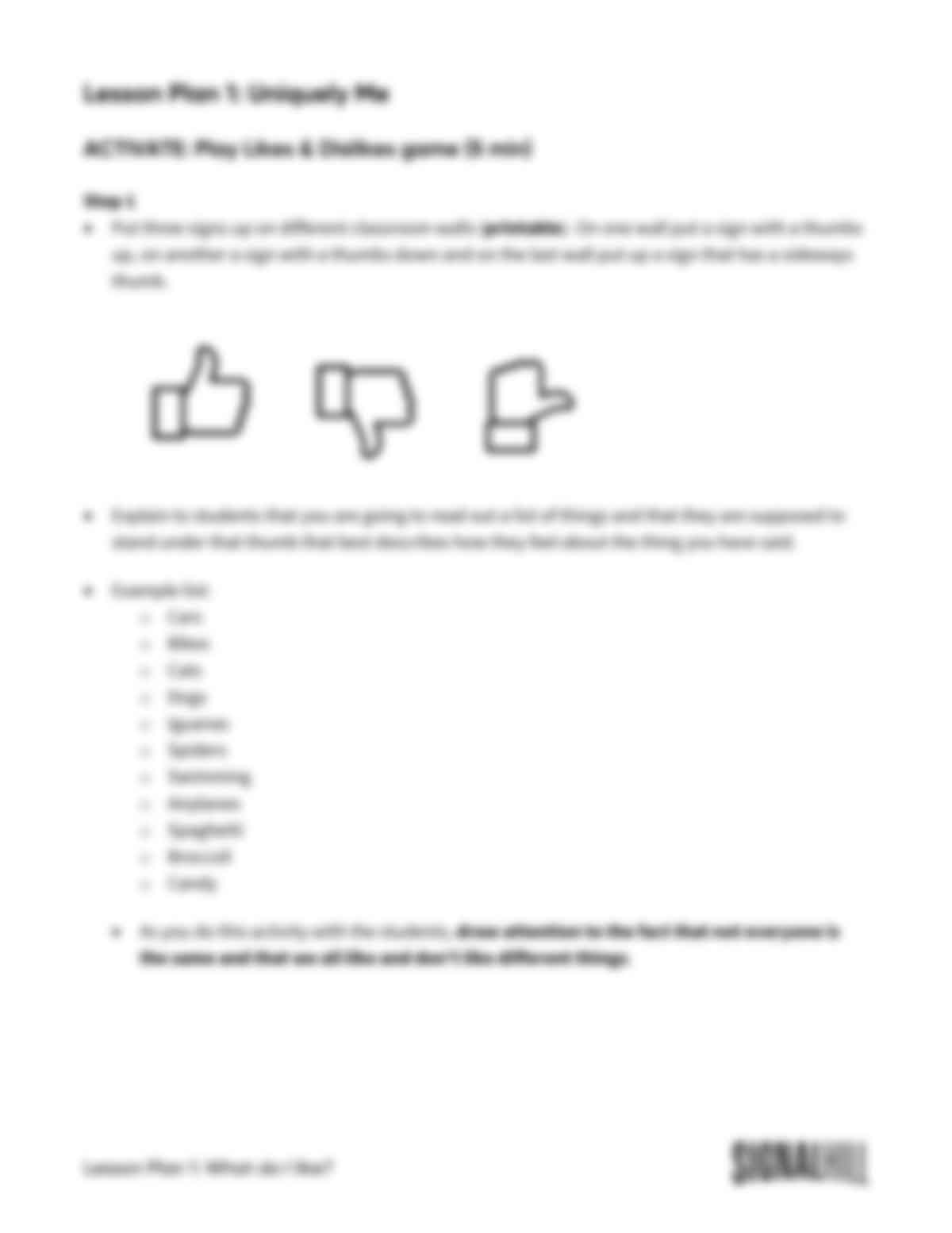 Lesson Plan 1: What Do I Like?