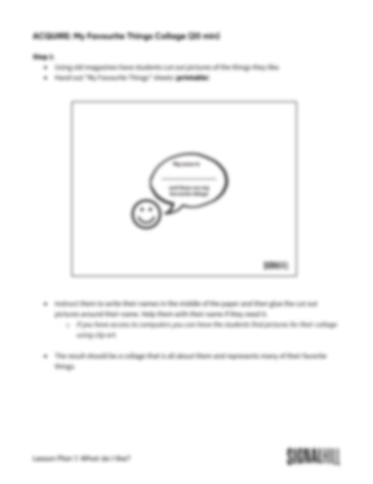 Lesson Plan 1: What Do I Like?