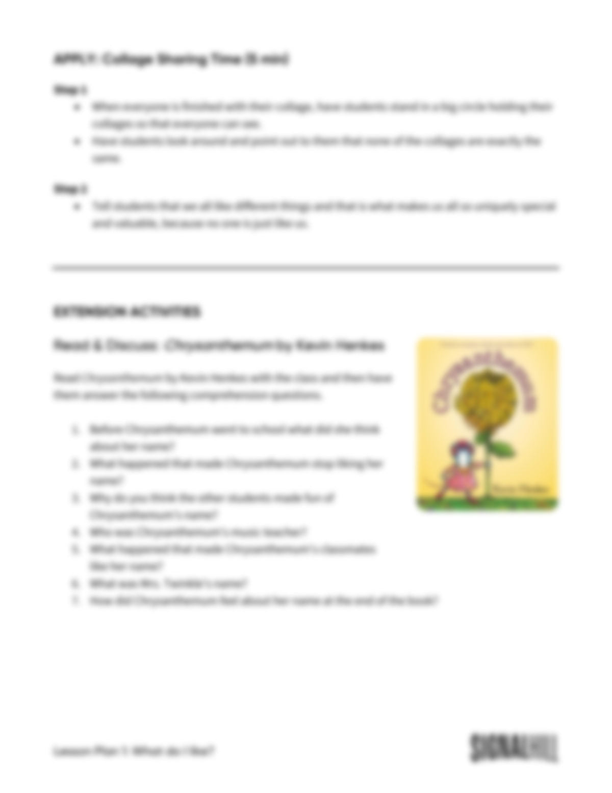 Lesson Plan 1: What Do I Like?