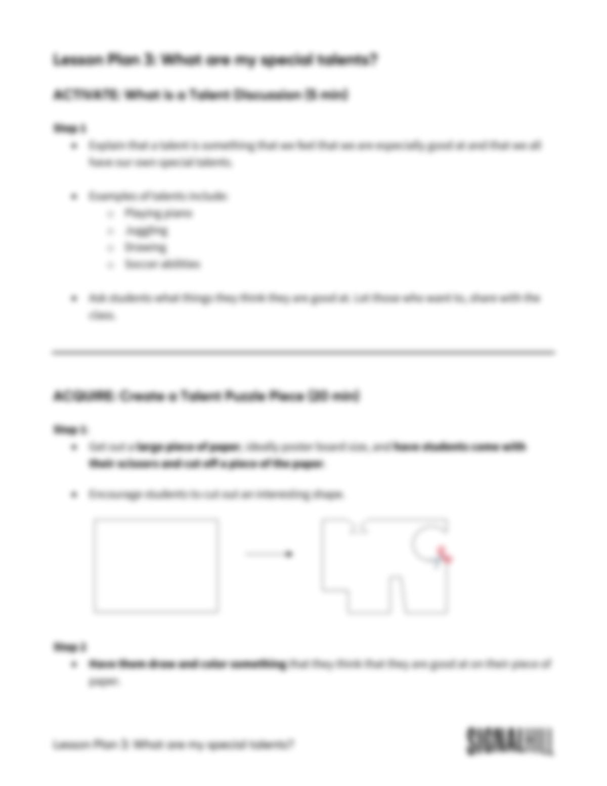 Lesson Plan 3: What Are My Special Talents?