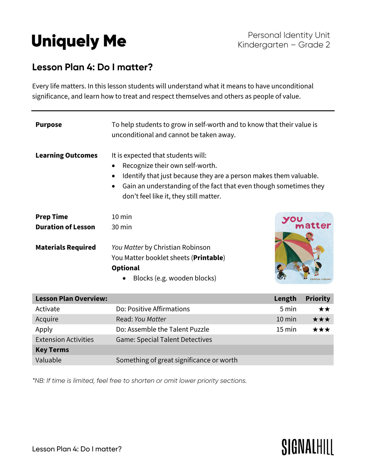 Lesson Plan 4: Do I Matter?