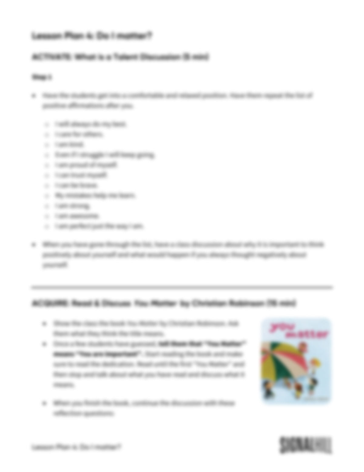 Lesson Plan 4: Do I Matter?