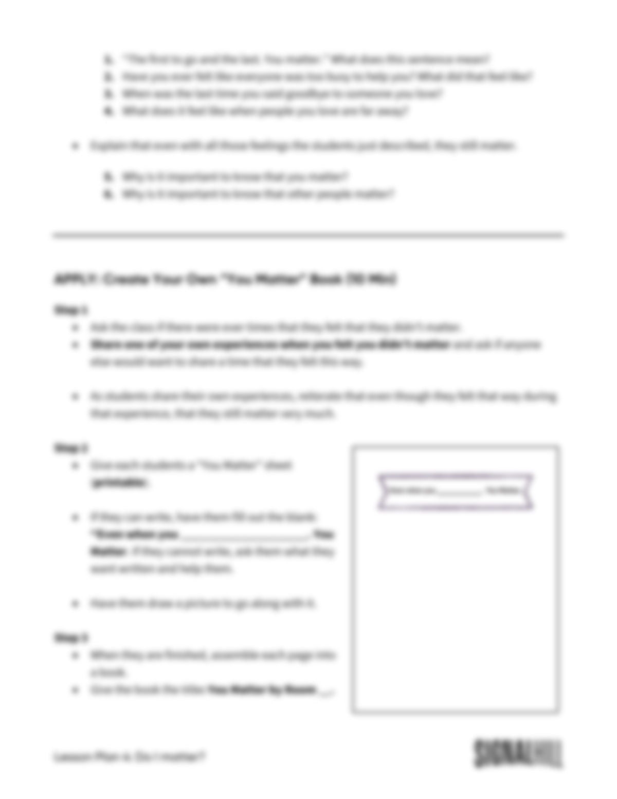 Lesson Plan 4: Do I Matter?