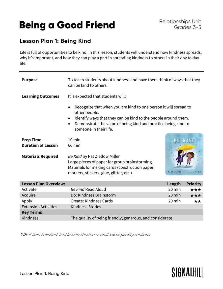 Lesson Plan 1: Being Kind