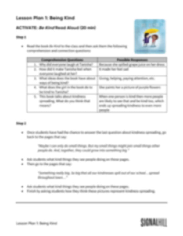 Lesson Plan 1: Being Kind