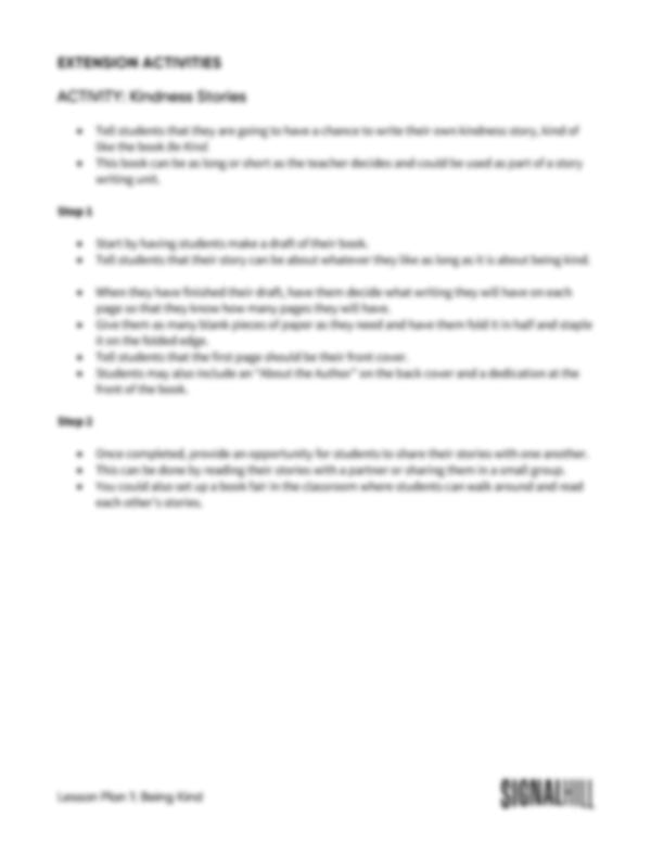 Lesson Plan 1: Being Kind