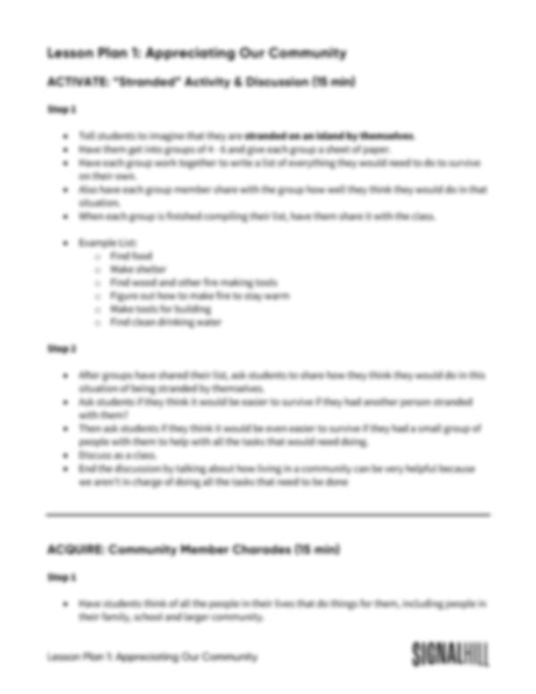 Lesson Plan 1: Appreciating Our Community