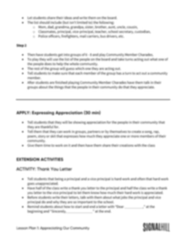 Lesson Plan 1: Appreciating Our Community