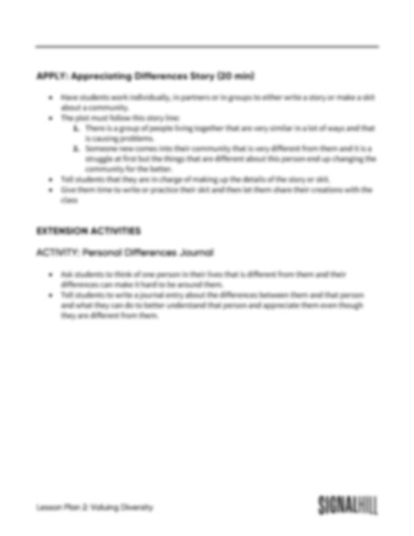 Lesson Plan 2: Valuing Diversity