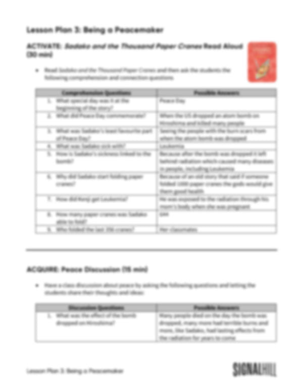 Lesson Plan 3: Being a Peacemaker