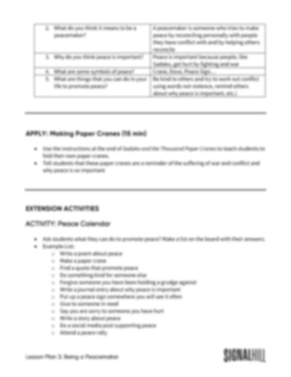 Lesson Plan 3: Being a Peacemaker