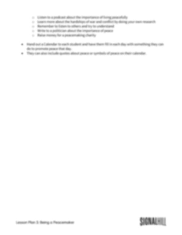 Lesson Plan 3: Being a Peacemaker