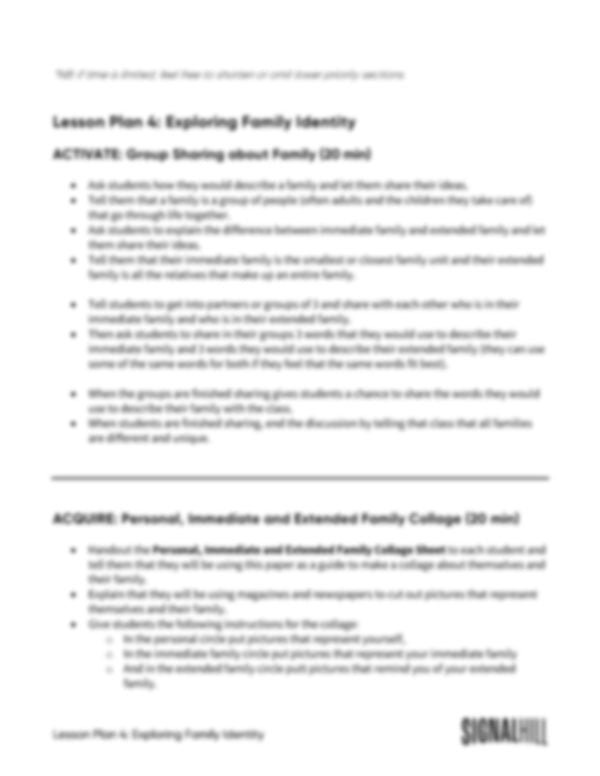 Lesson Plan 4: Exploring Family Identity