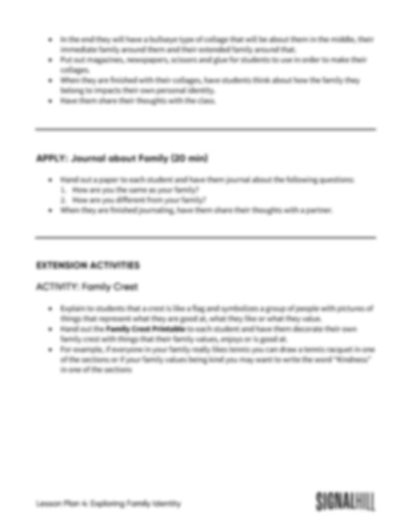 Lesson Plan 4: Exploring Family Identity