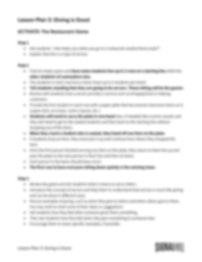 Lesson Plan 3: Giving is Good