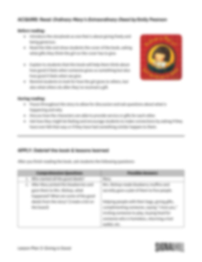 Lesson Plan 3: Giving is Good