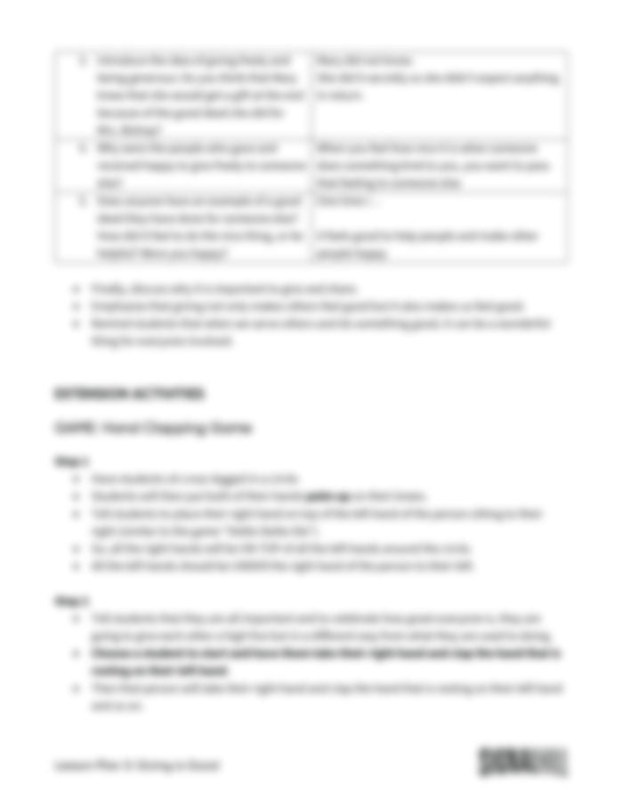 Lesson Plan 3: Giving is Good