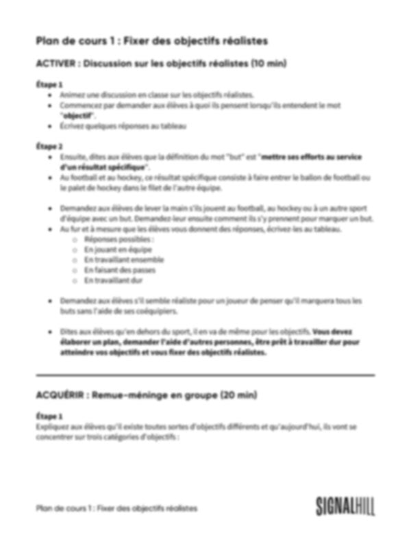Plan de cours 1: Fixer des objectifs réalistes