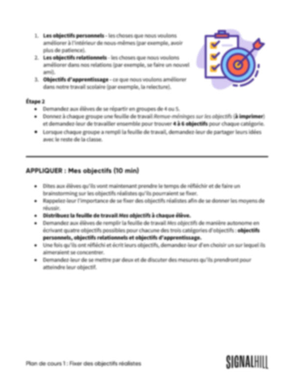Plan de cours 1: Fixer des objectifs réalistes