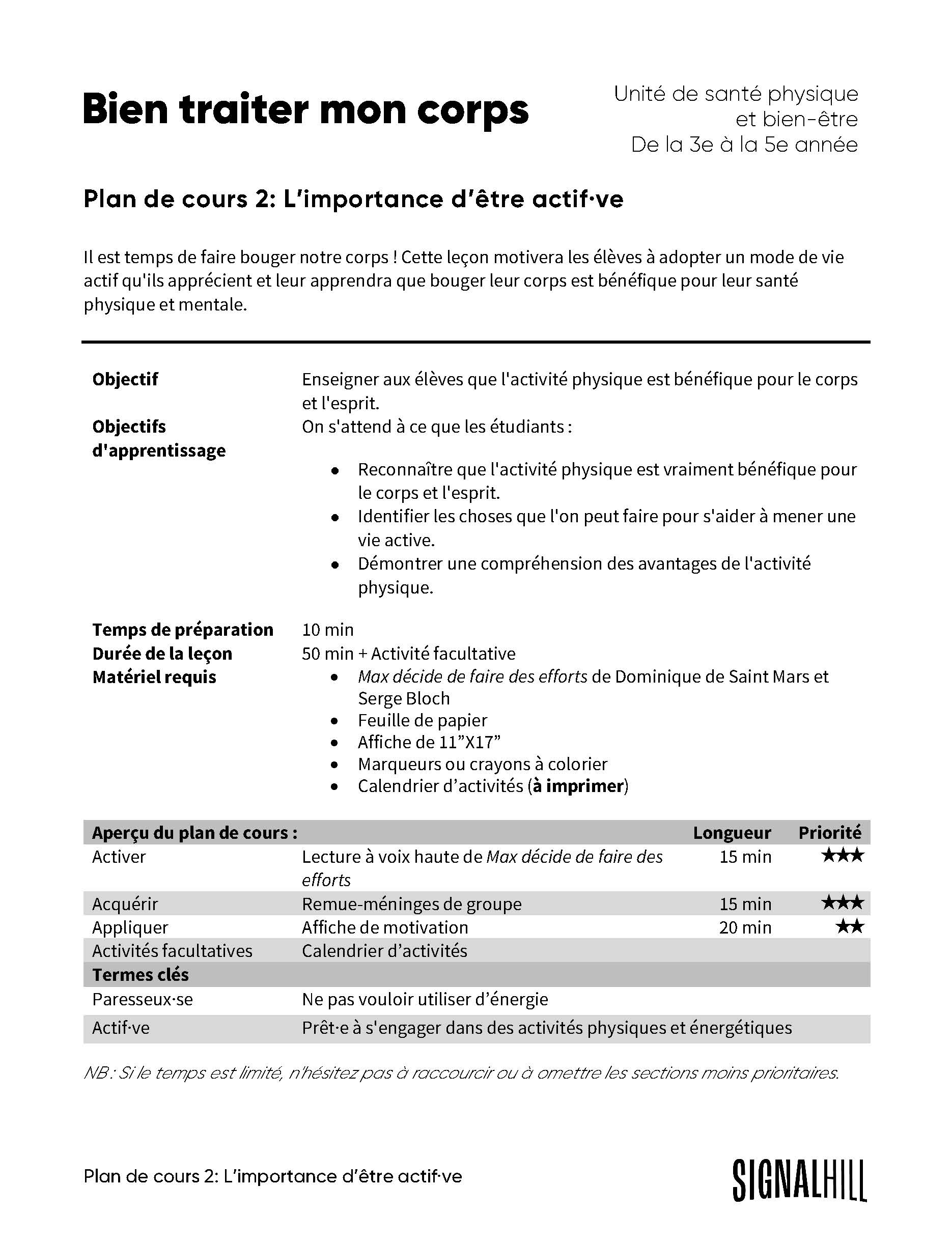 Bien traiter mon corps - Ensemble de plans de cours (4 plans de cours ...