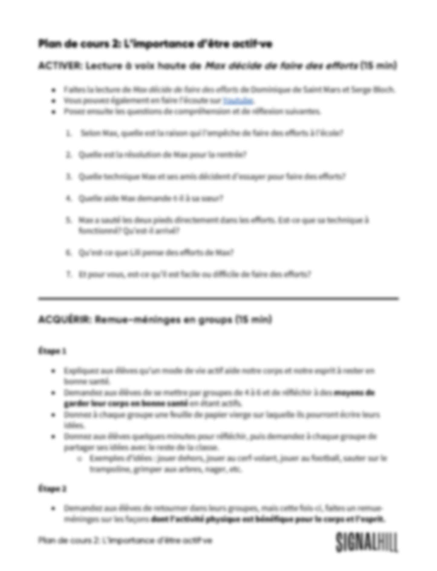 Plan de cours 2: L’importance d’être actif·ve