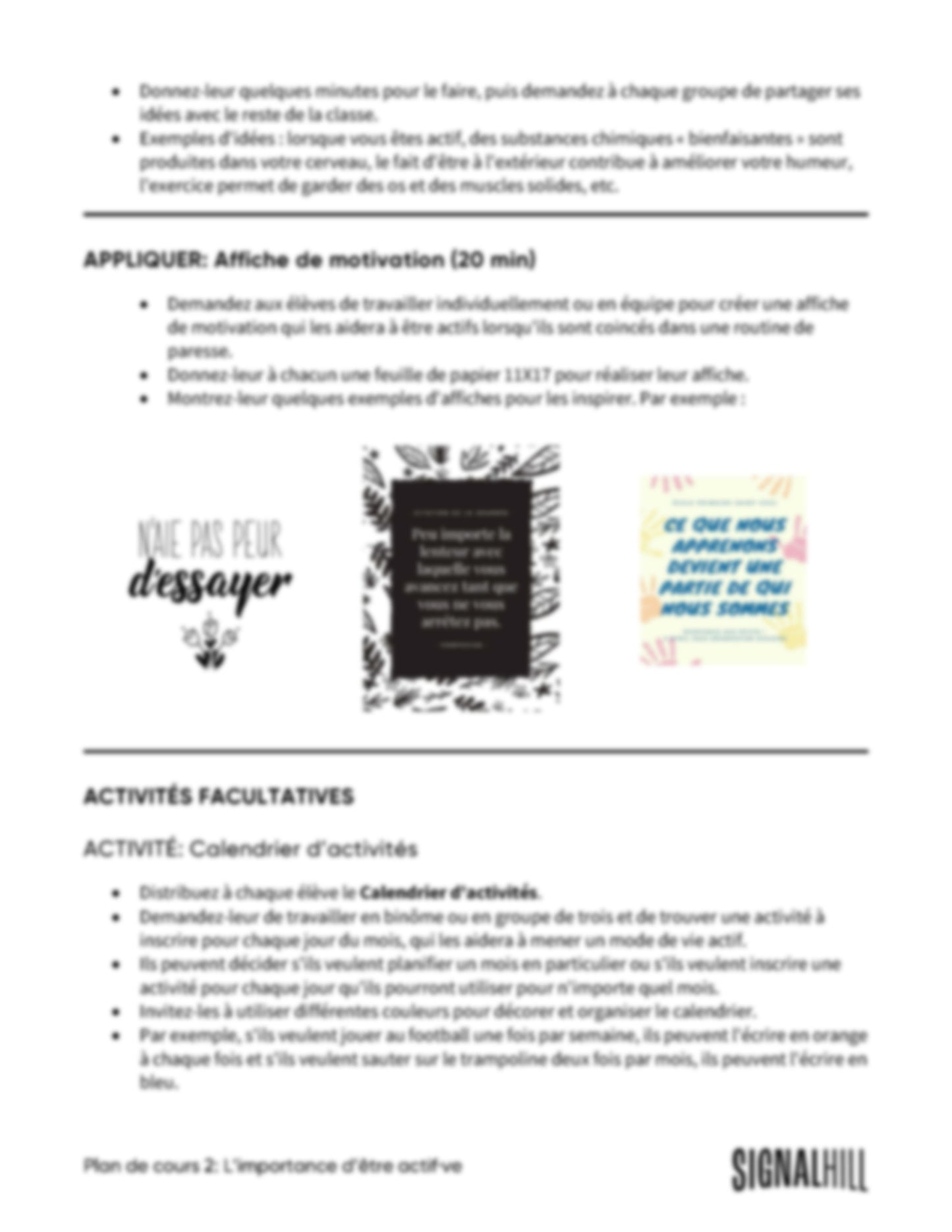Plan de cours 2: L’importance d’être actif·ve