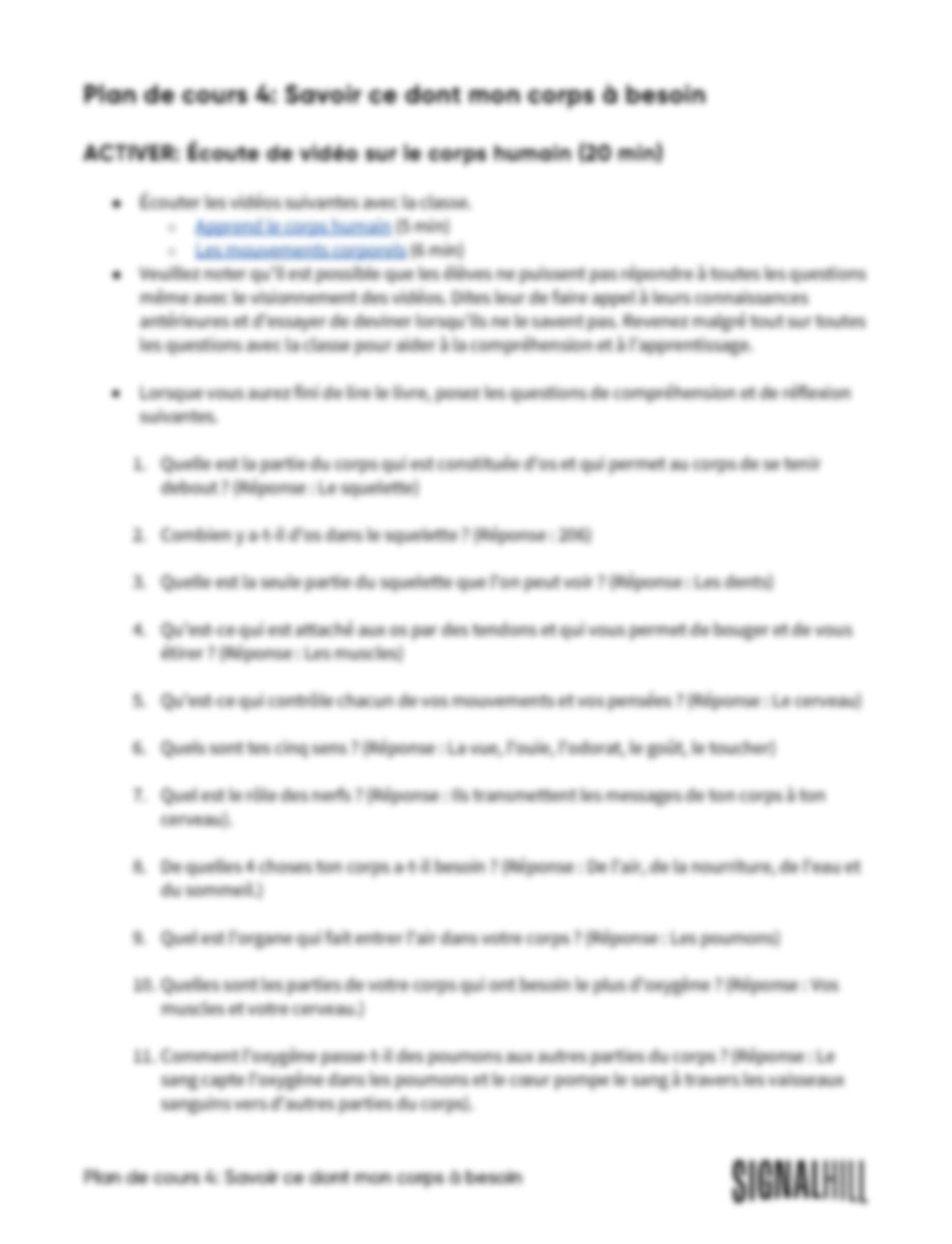 Plan de cours 4: Savoir ce dont mon corps à besoin
