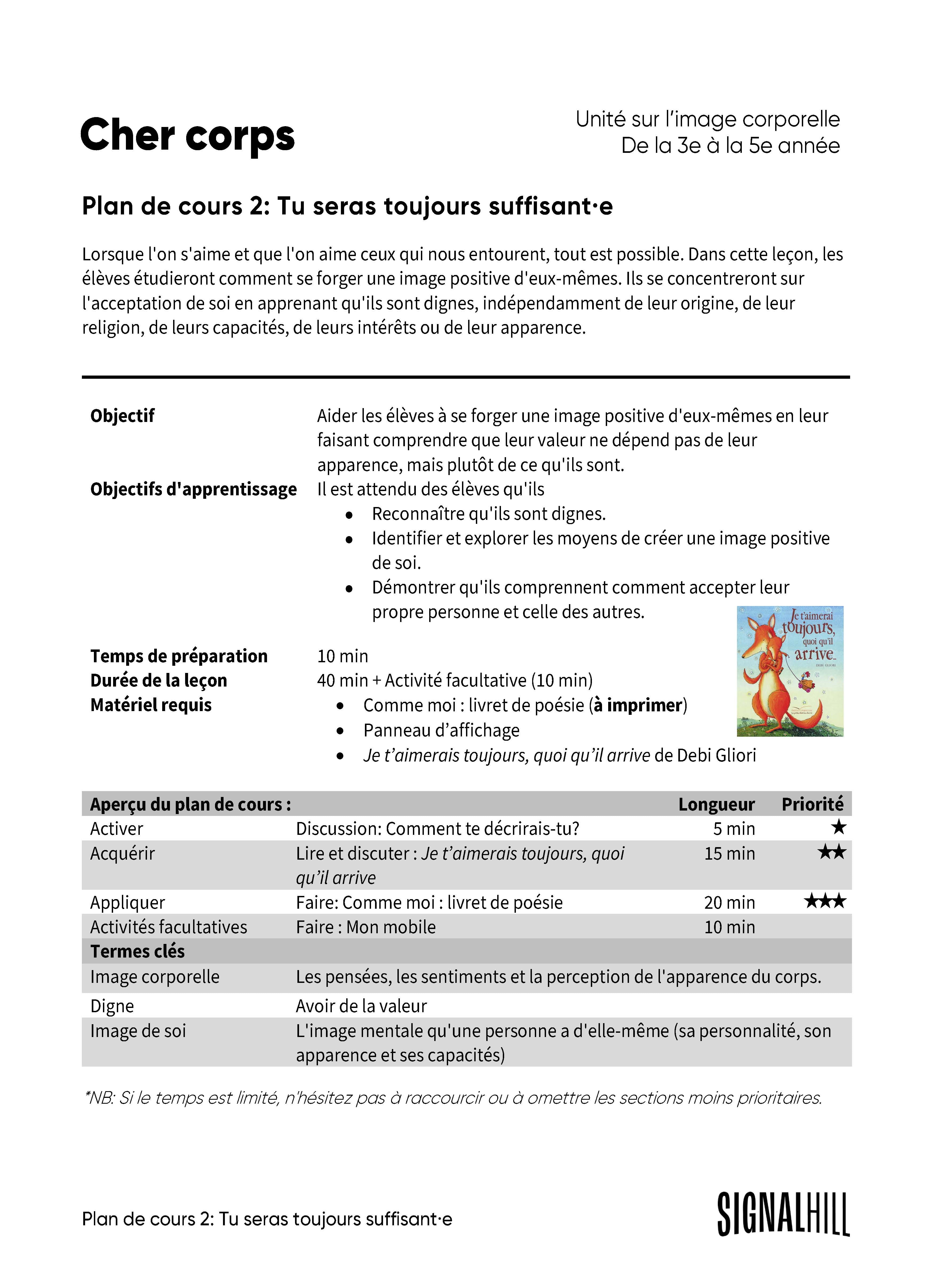 Cher corps - Ensemble de plans de cours (4 plans de cours) – Signal Hill