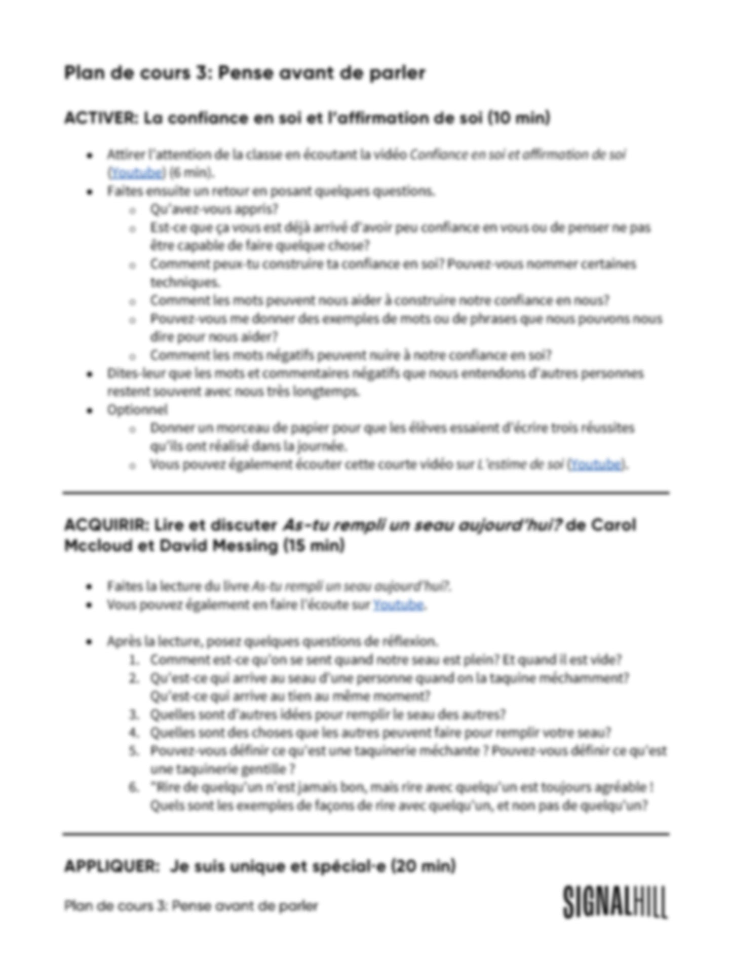 Plan de cours 3: Pense avant de parler