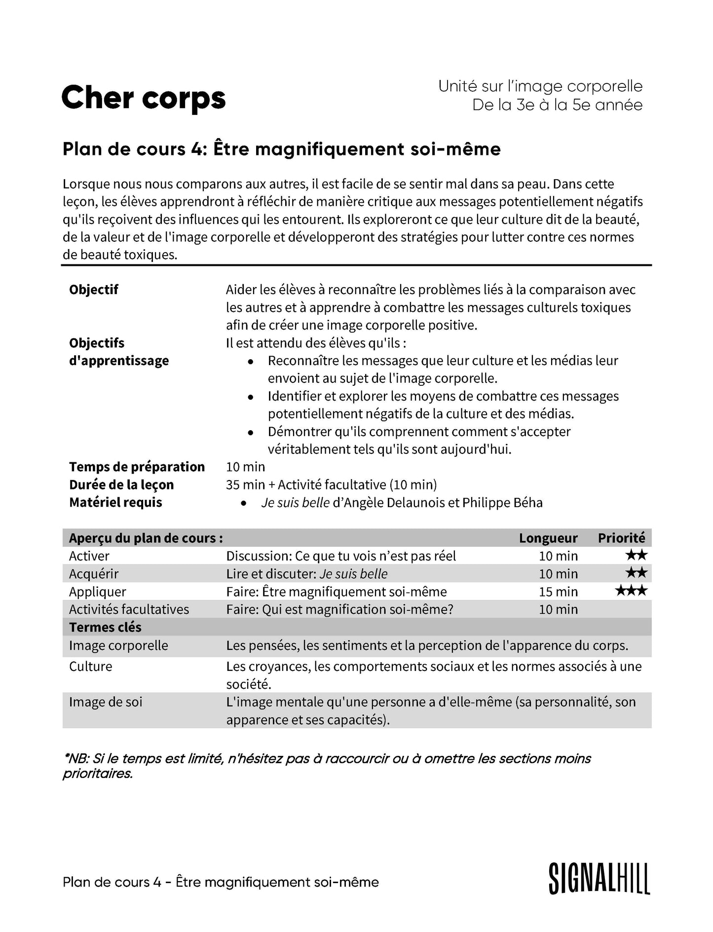 Cher corps - Ensemble de plans de cours (4 plans de cours)