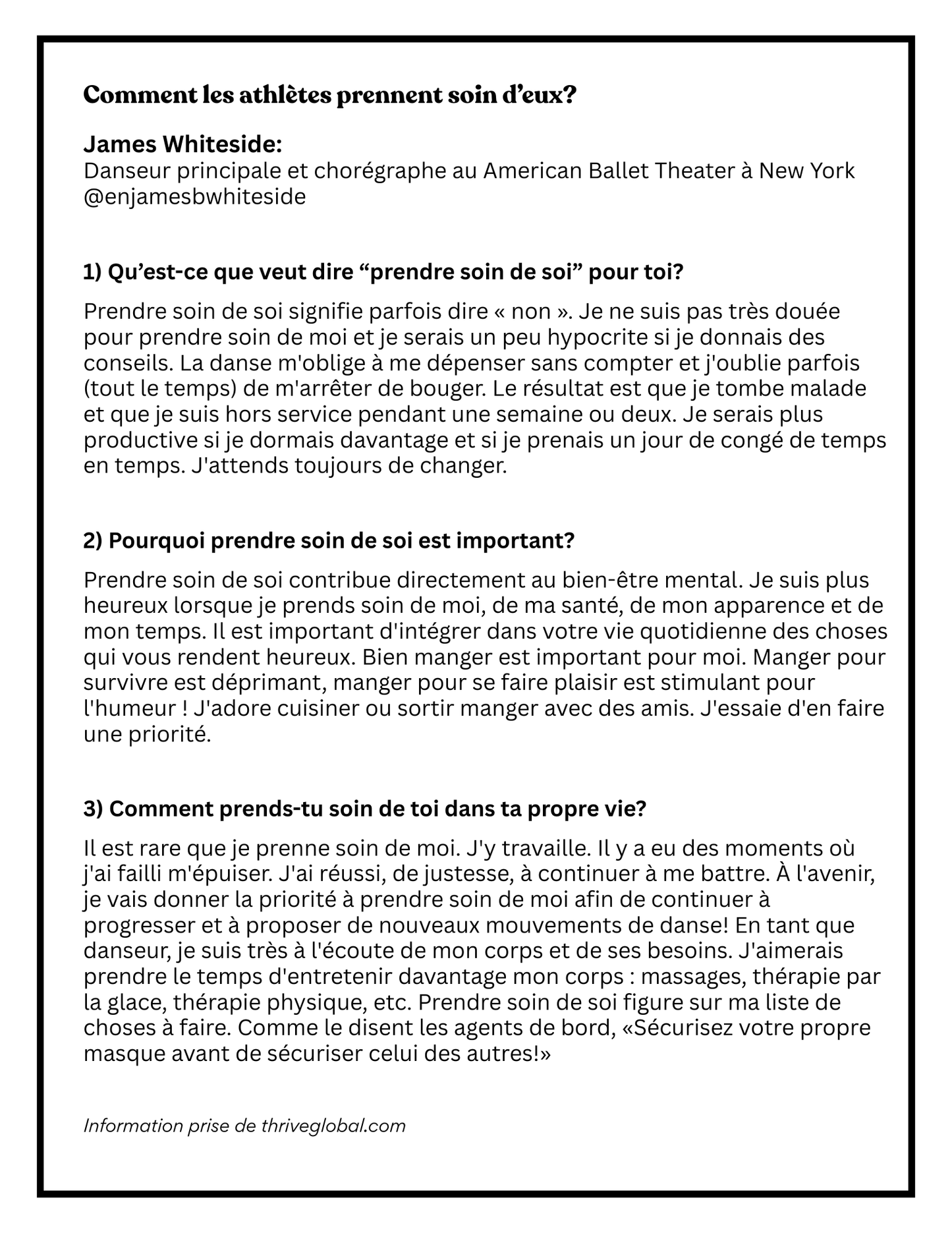 Plan de cours 4: Prendre soin de soi