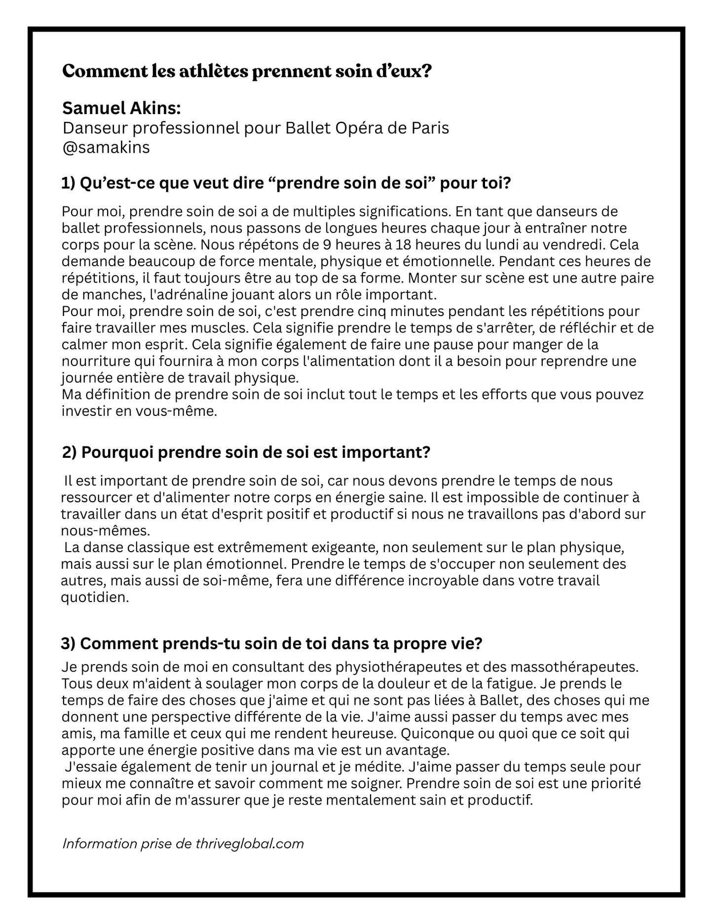 Plan de cours 4: Prendre soin de soi