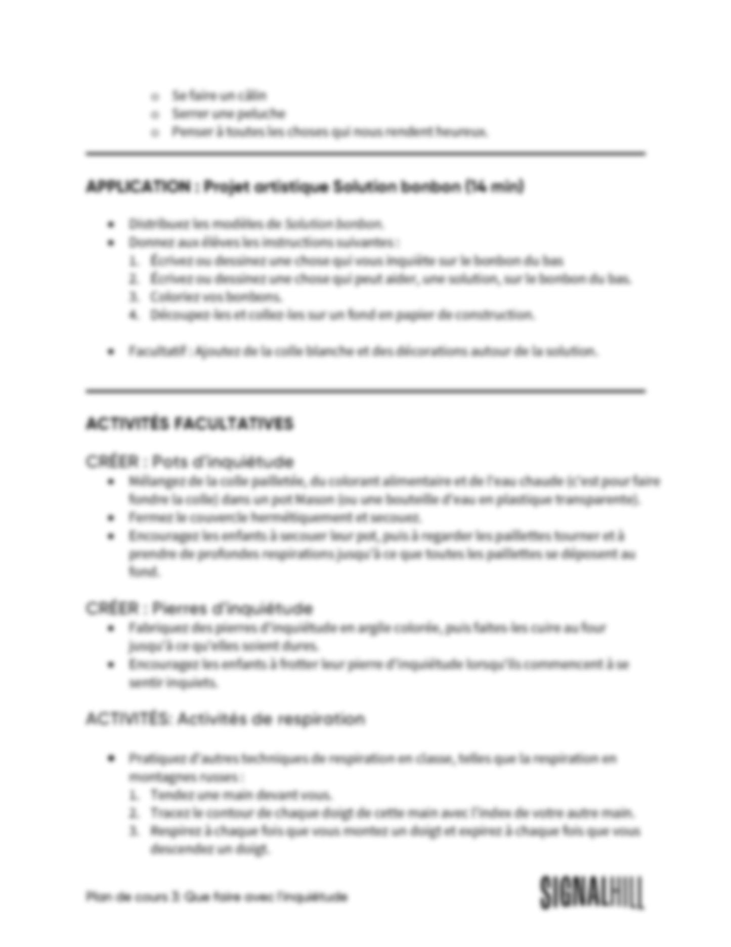 Plan de cours 3: Que faire avec l'inquiétude