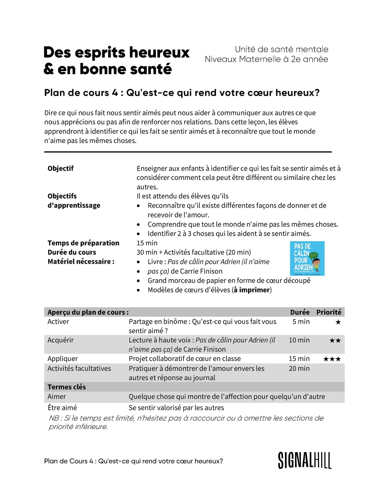 Des esprits heureux et en bonne santé - Ensemble de plans de cours (4 plans de cours)
