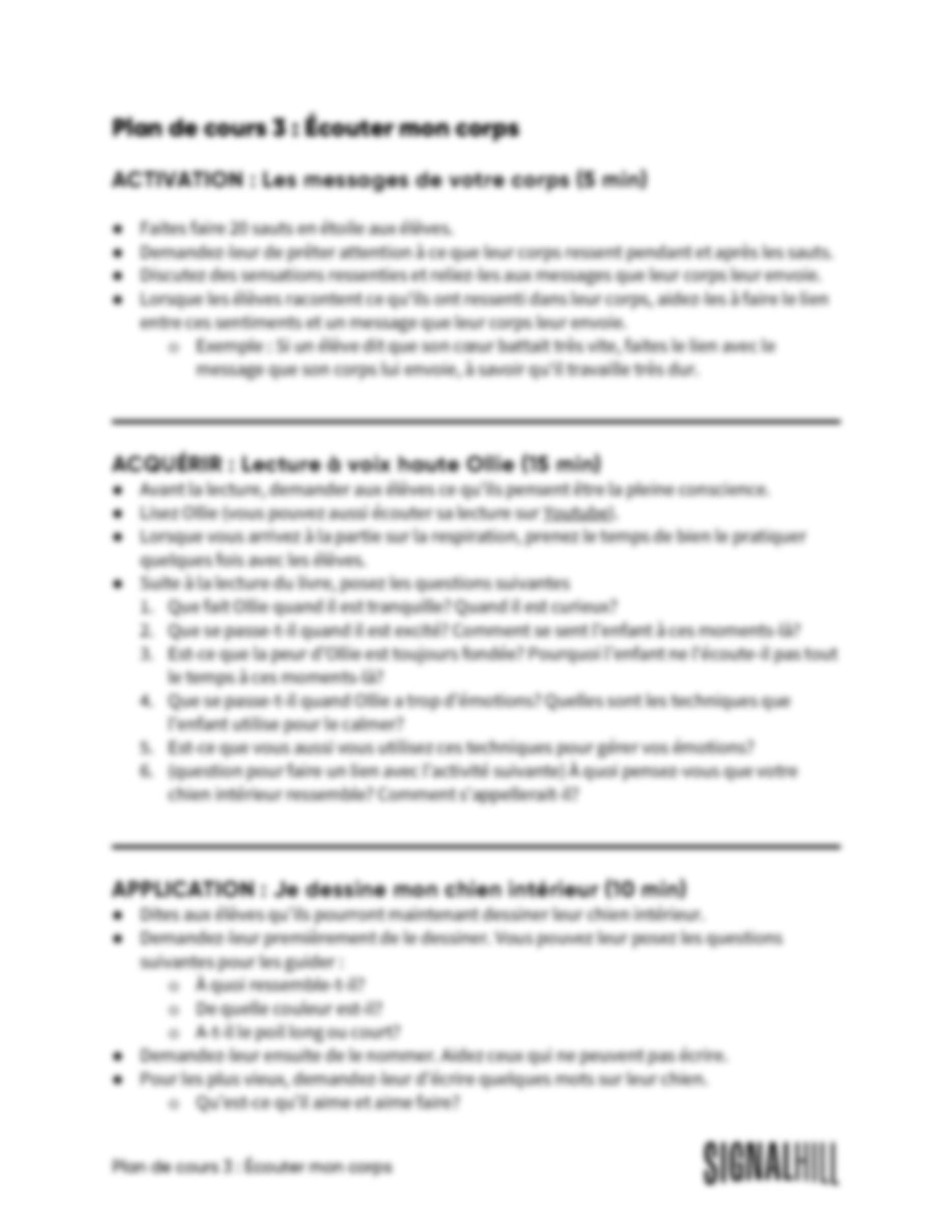 Plan de cours 3 : Écouter mon corps