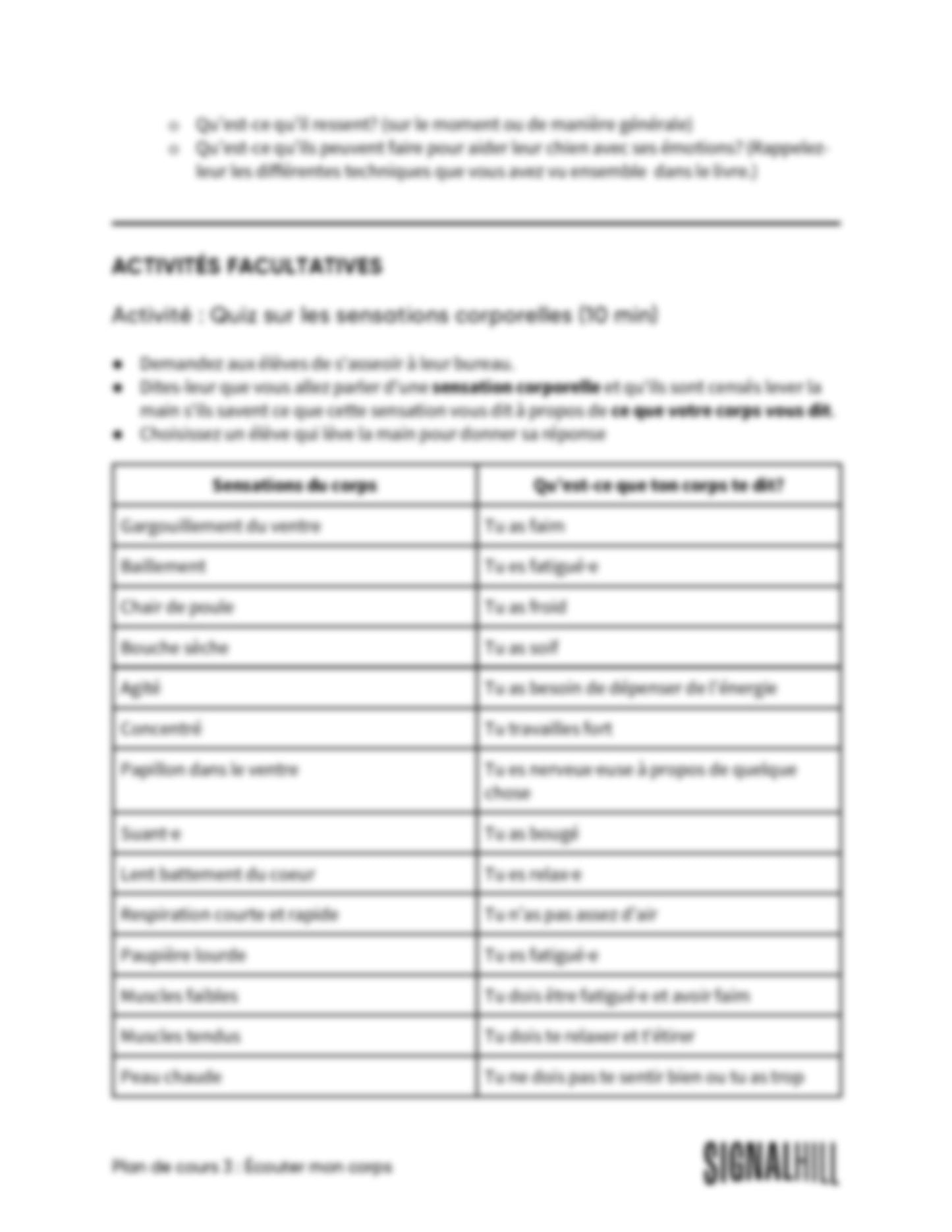 Plan de cours 3 : Écouter mon corps