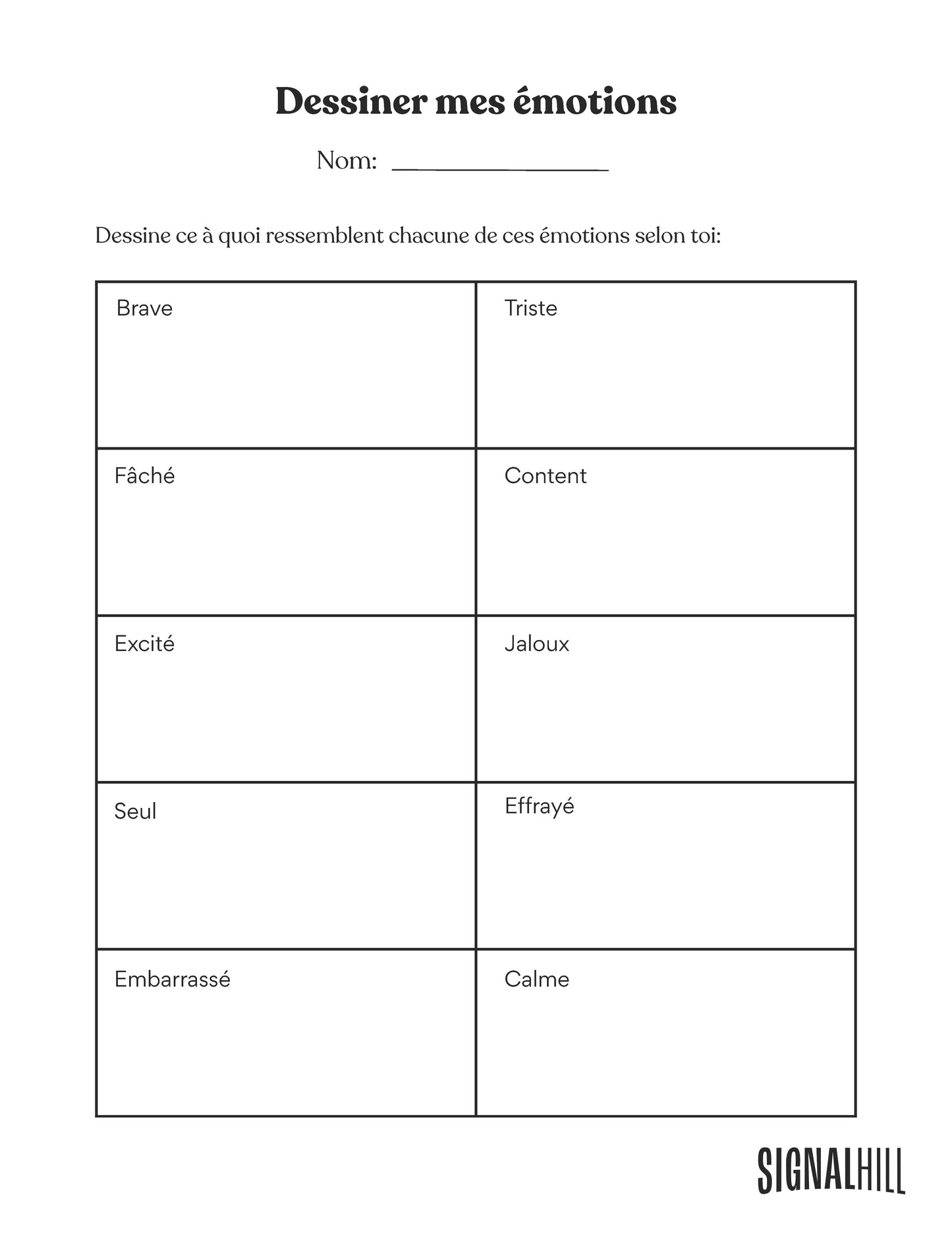 Plan de cours 1: Mes émotions