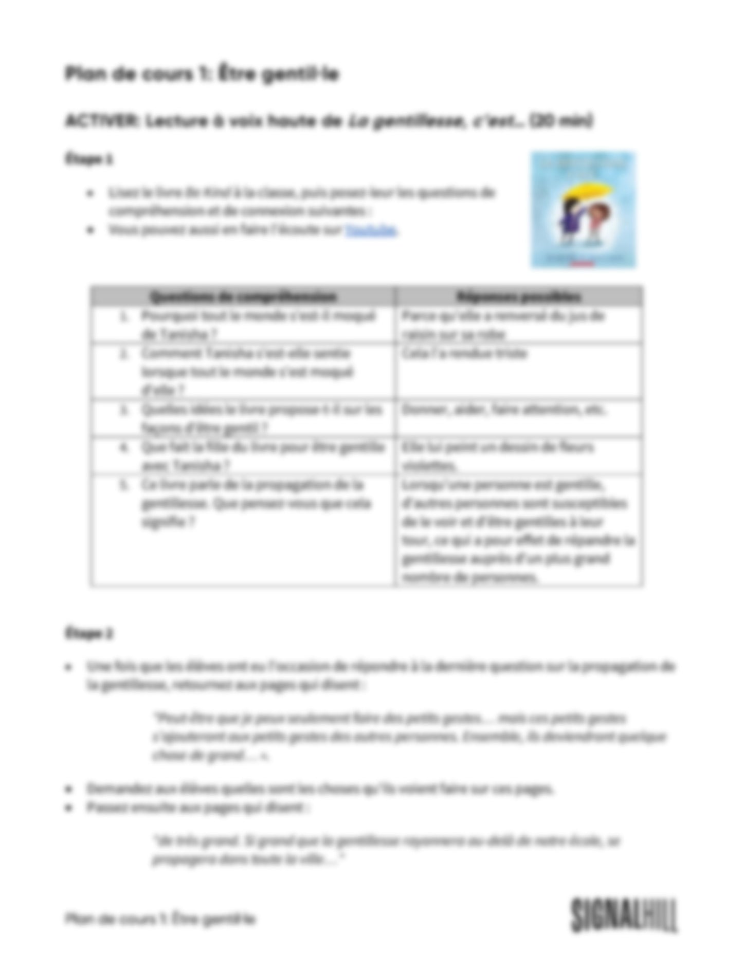 Plan de cours 1: Être gentil·le
