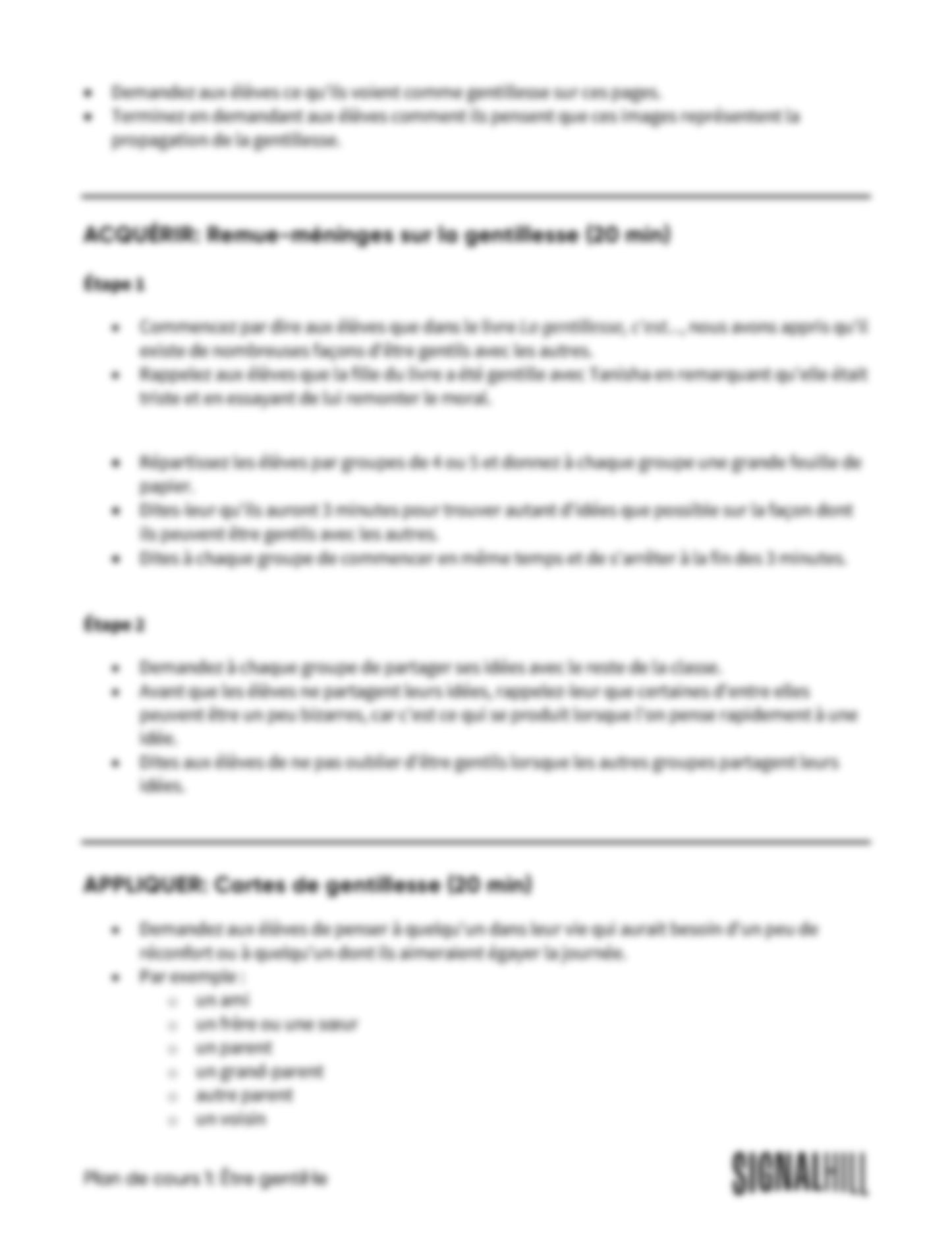 Plan de cours 1: Être gentil·le