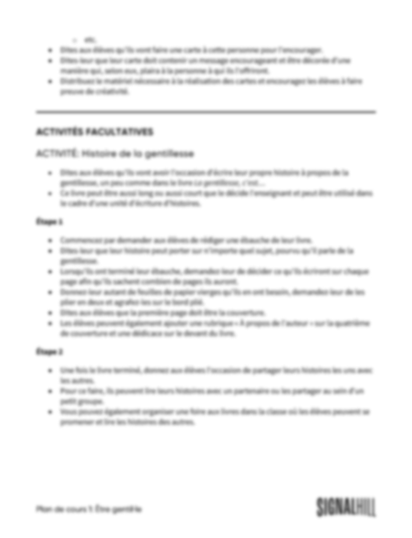 Plan de cours 1: Être gentil·le