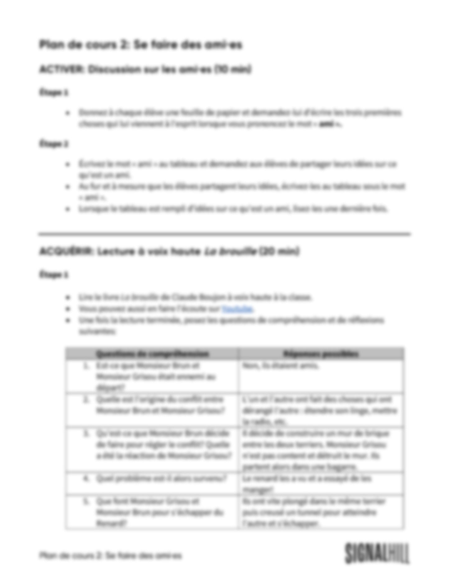 Plan de cours 2: Se faire des ami·es