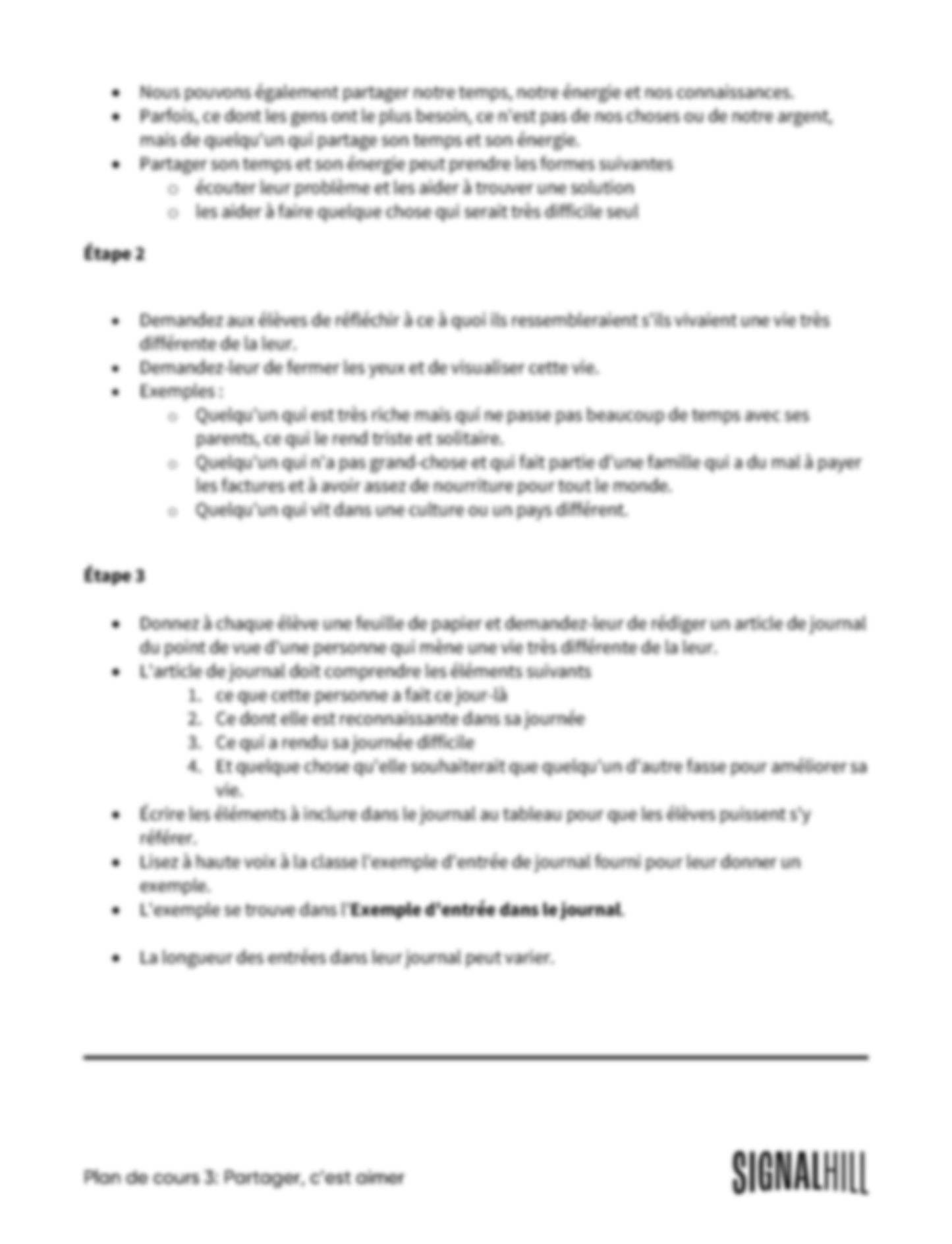 Plan de cours 3: Partager, c’est aimer