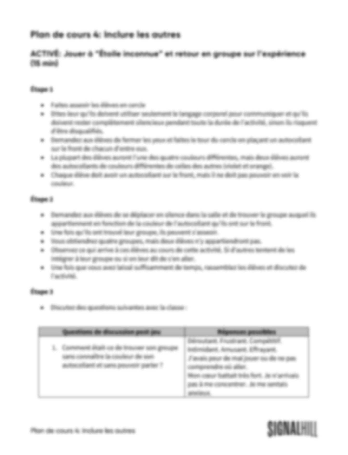 Plan de cours 4: Inc lure les autres