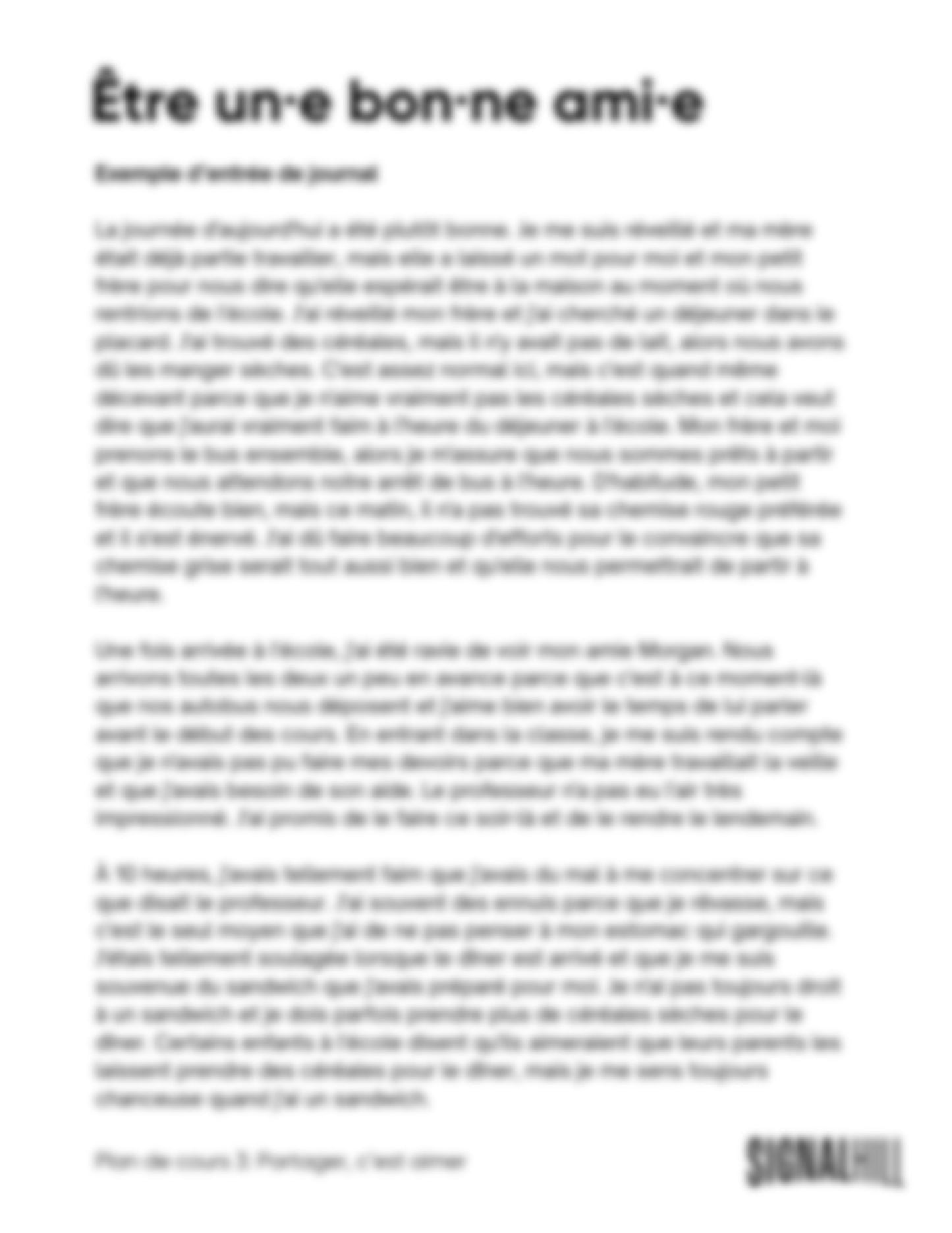 Plan de cours 3: Partager, c’est aimer