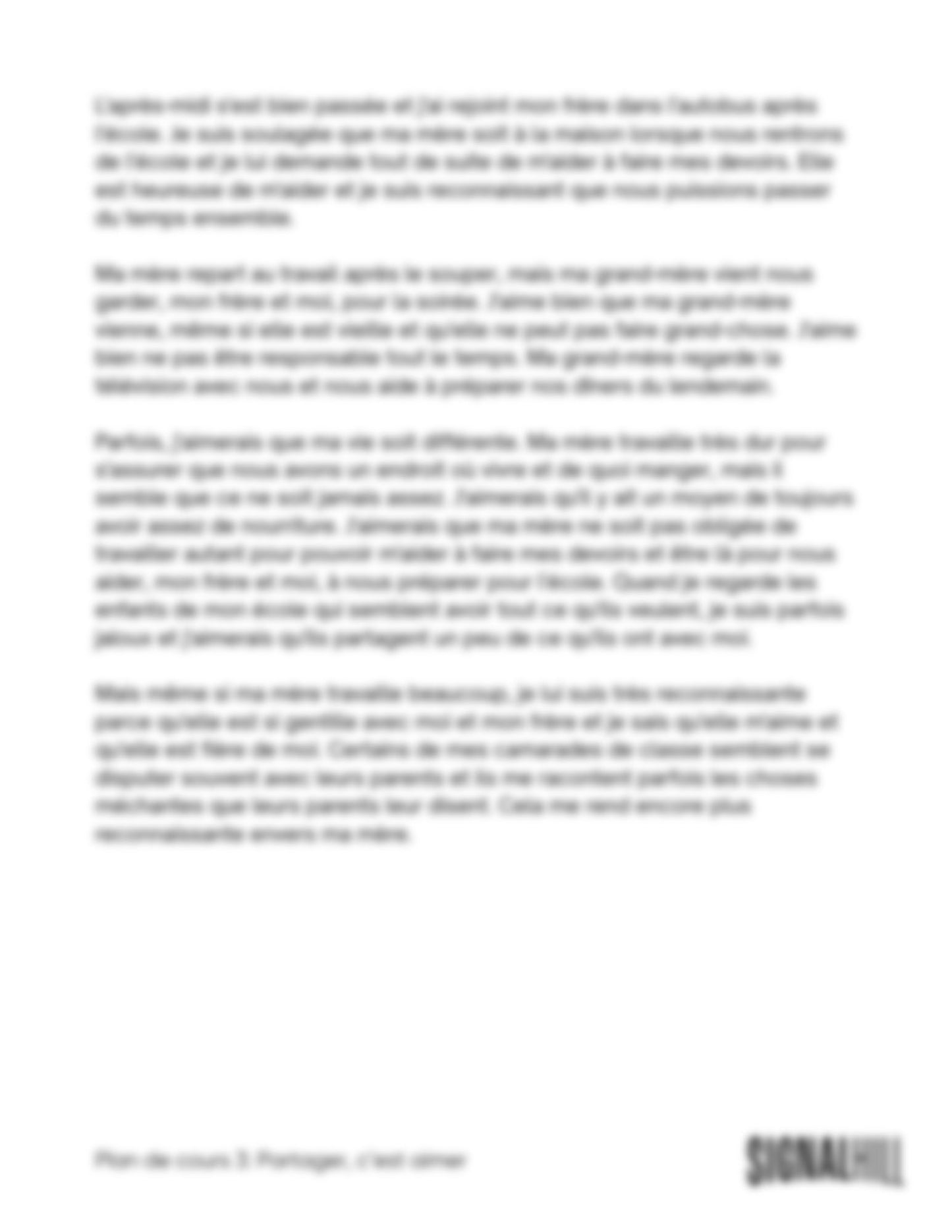 Plan de cours 3: Partager, c’est aimer