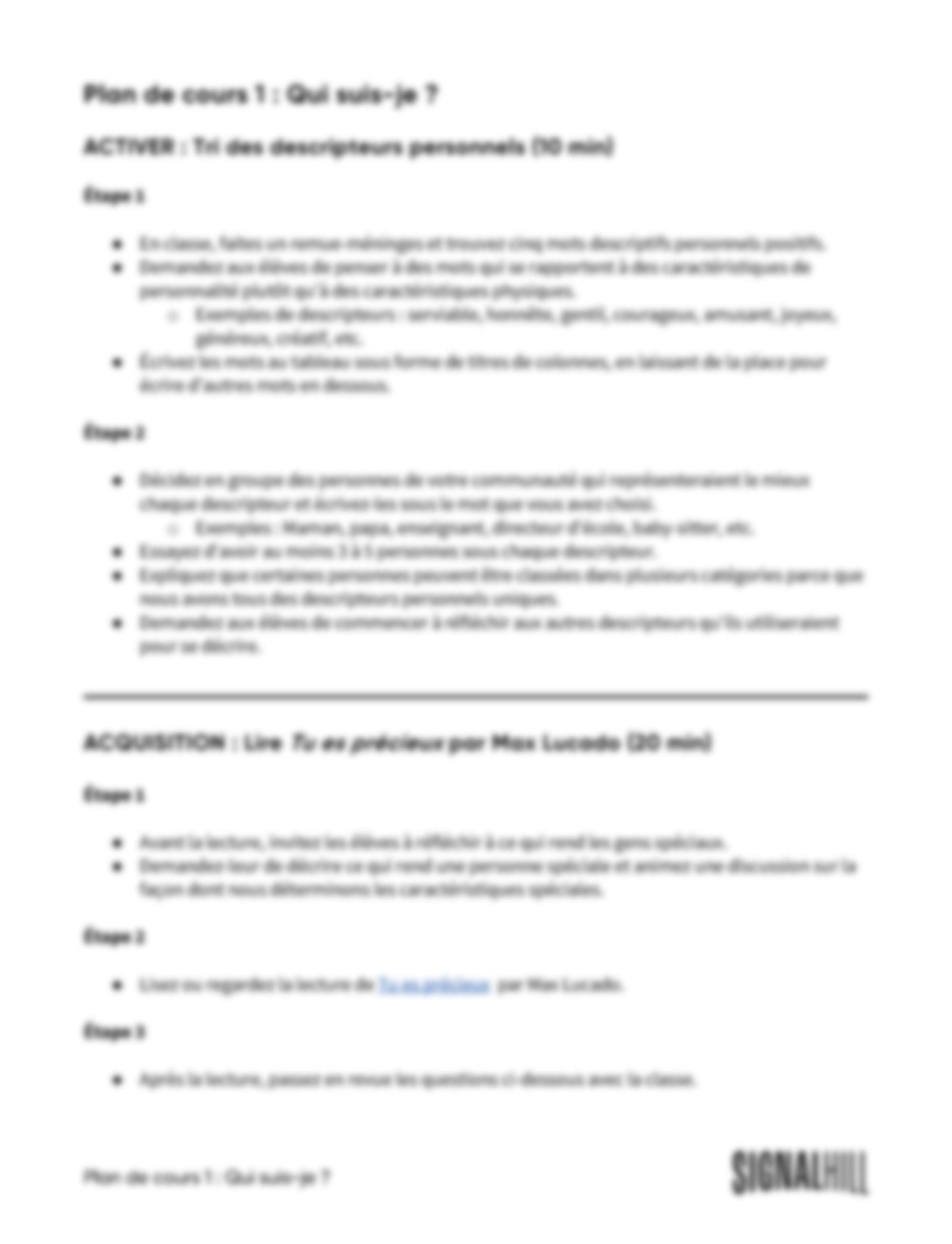 Plan de cours 1: Qui suis-je?