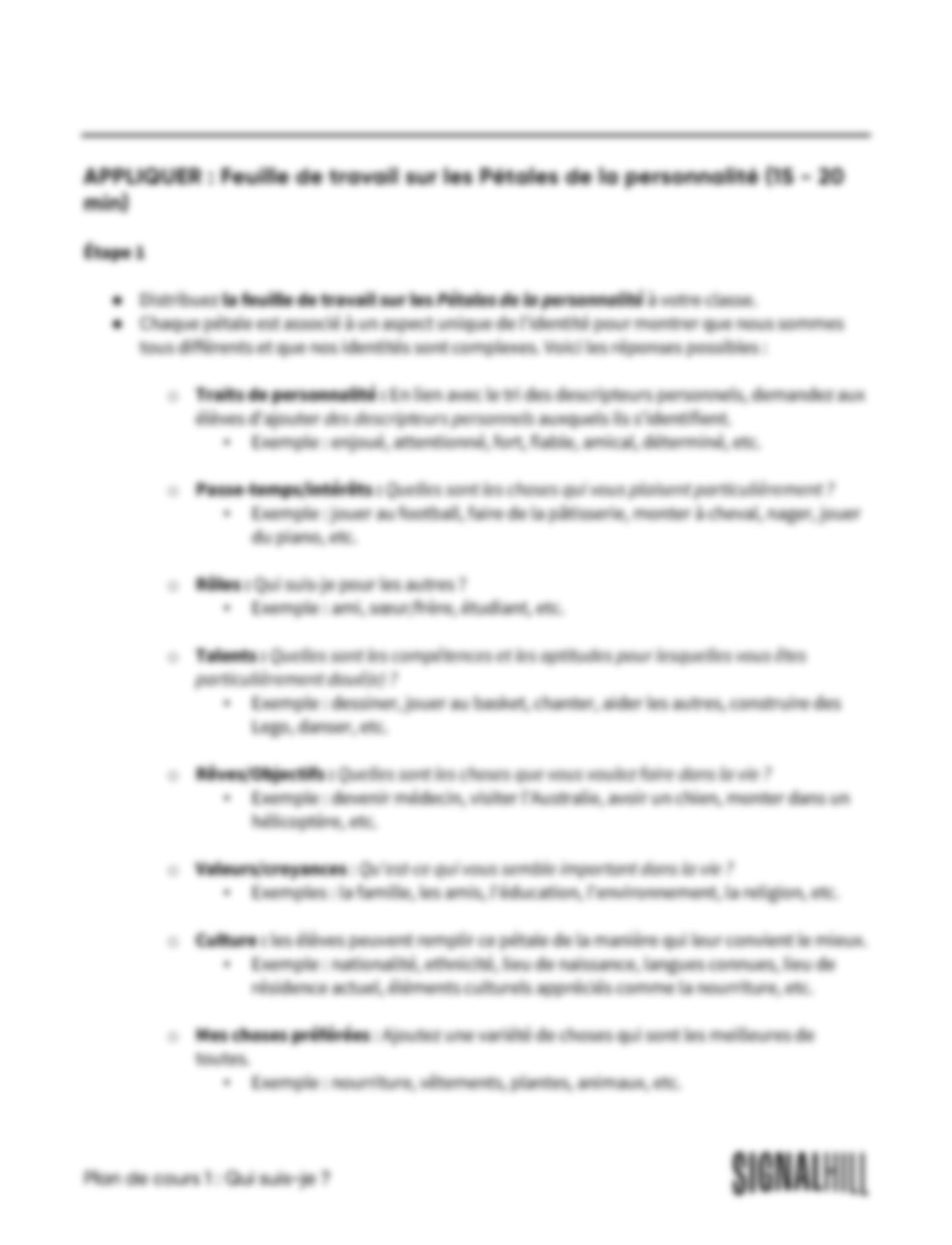 Plan de cours 1: Qui suis-je?