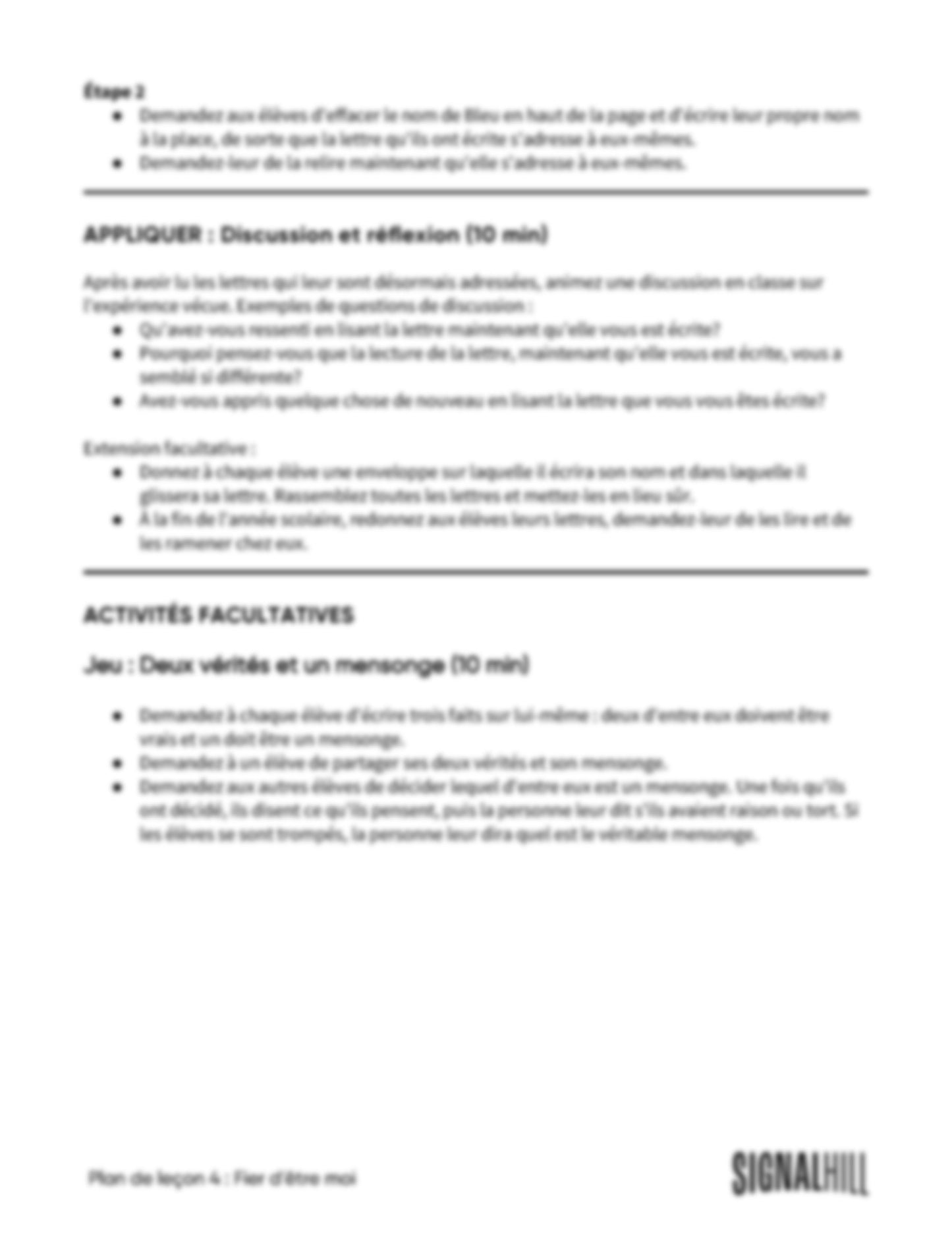 Plan de cours 4: Fier d'être moi
