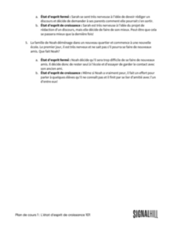Plan de cours 1: État d'esprit de croissance 101
